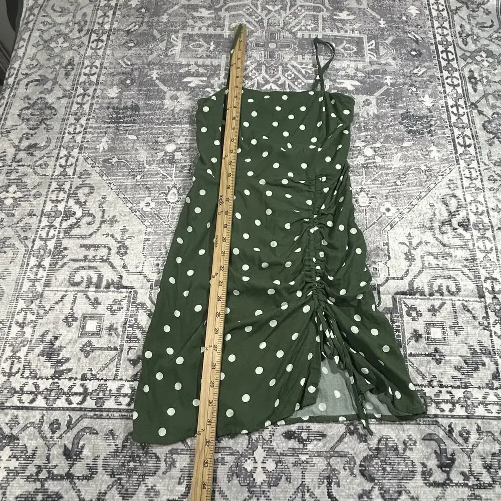 Aéropostale Green White Polka Dot Ruched Midi Dress XS Smocked Back - Picture 8 of 8